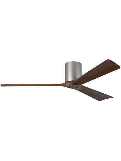 Irene 60 inch Flush-Mount Ceiling Fan with Solid Wood Blades in Brushed Nickel.